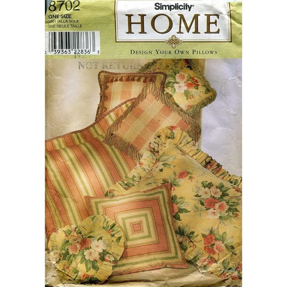 Simplicity Sewing Pattern 8702 Home Decor OS‎ Multicolor Pillows Shams Uncut
